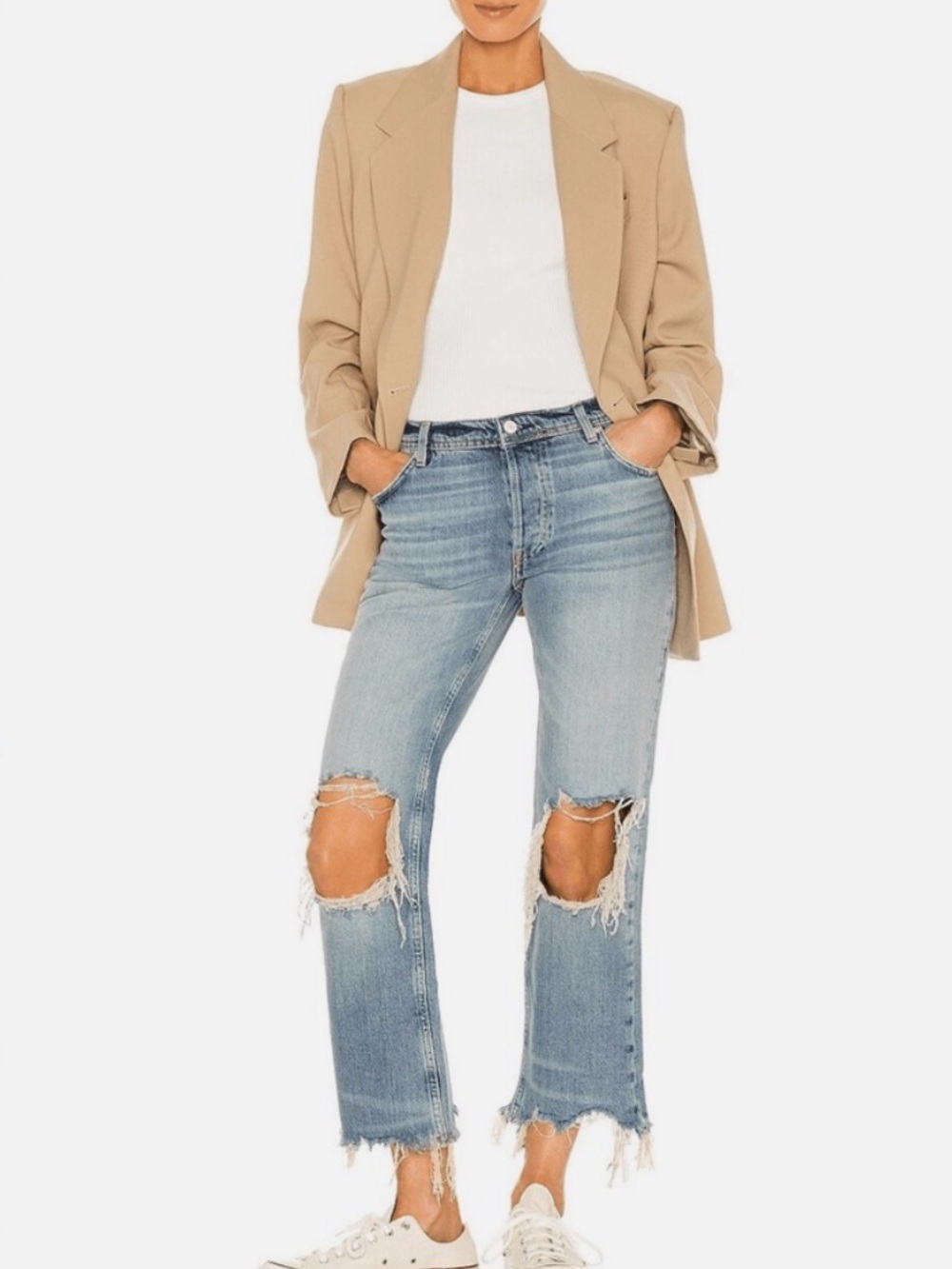 Free People We The Free "Maggie" Mid-Rise Straight-Leg Distressed Jeans
